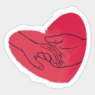 Red Heart and Two Hands in Line and Watercolor Art Sticker